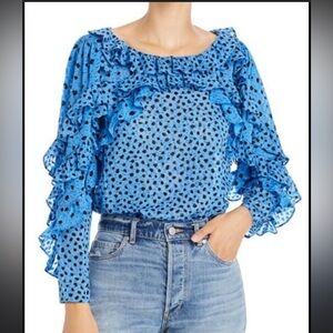 Rebecca Taylor Feminine Light Blue  Ruffled Polka Dot Blouse -